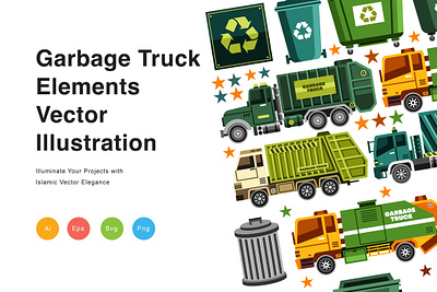 Garbage Truck Elements Vector Illustration dumpster