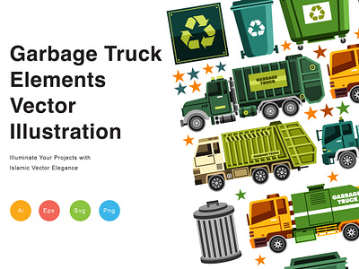 Garbage Truck Elements Vector Illustration dumpster