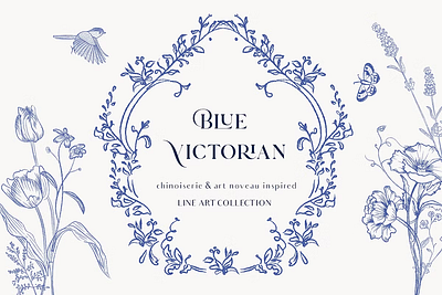 Blue Victorian & Chinoiserie set 3d animation baroque style branding chinoiserie clipart classic elegant frame graphic design logo motion graphics pattern ui victorian ornaments wedding invite