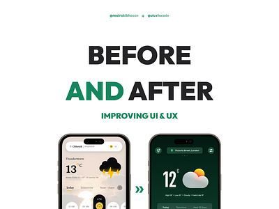 Weather app redesign - case study 📚 app design mobile app design mobile app redesign realrakibhasan redesign ui ui design uiuxtocode ux ux design web app design website design