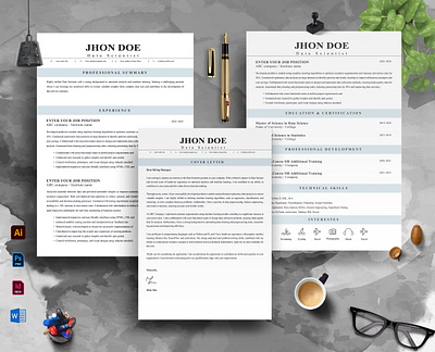Minimal Resume and Cover Letter Layout a4 customizable design template editable graphic design