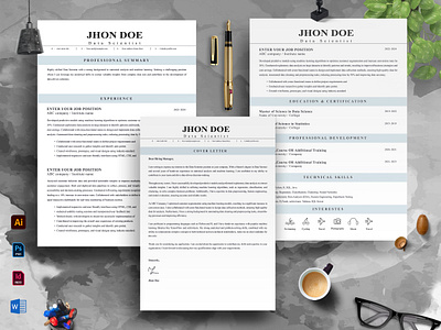 Minimal Resume and Cover Letter Layout a4 customizable design template editable graphic design