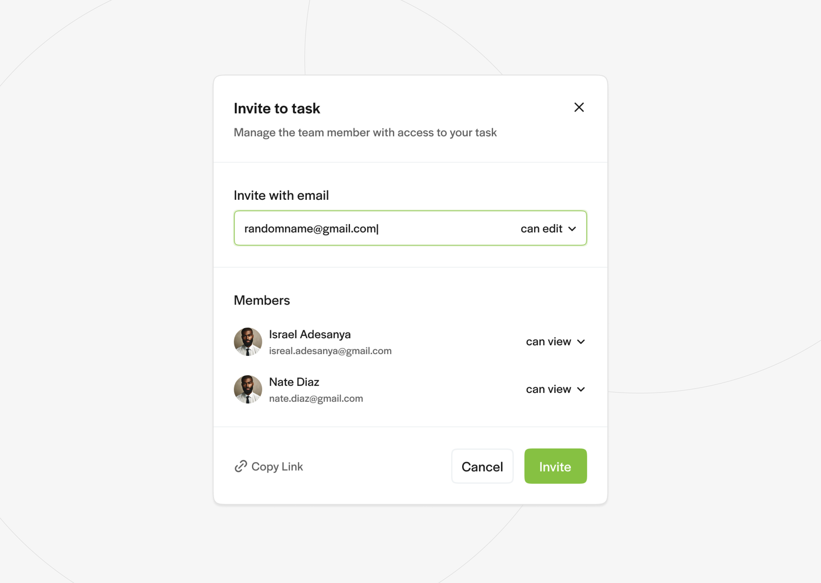 Invite to task add alert app email field form invitation invite member modal pop up task team teamwork ui ux web web app web design