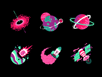 Space icons asteroid black hole cosmos icons illustration meteor orbit planet ring rocket satellite ship space thierry fousse thunderfang