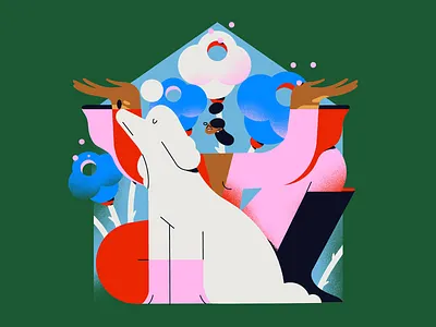 Our Home character dog doggo flat illustration flowers home illustration nature woman