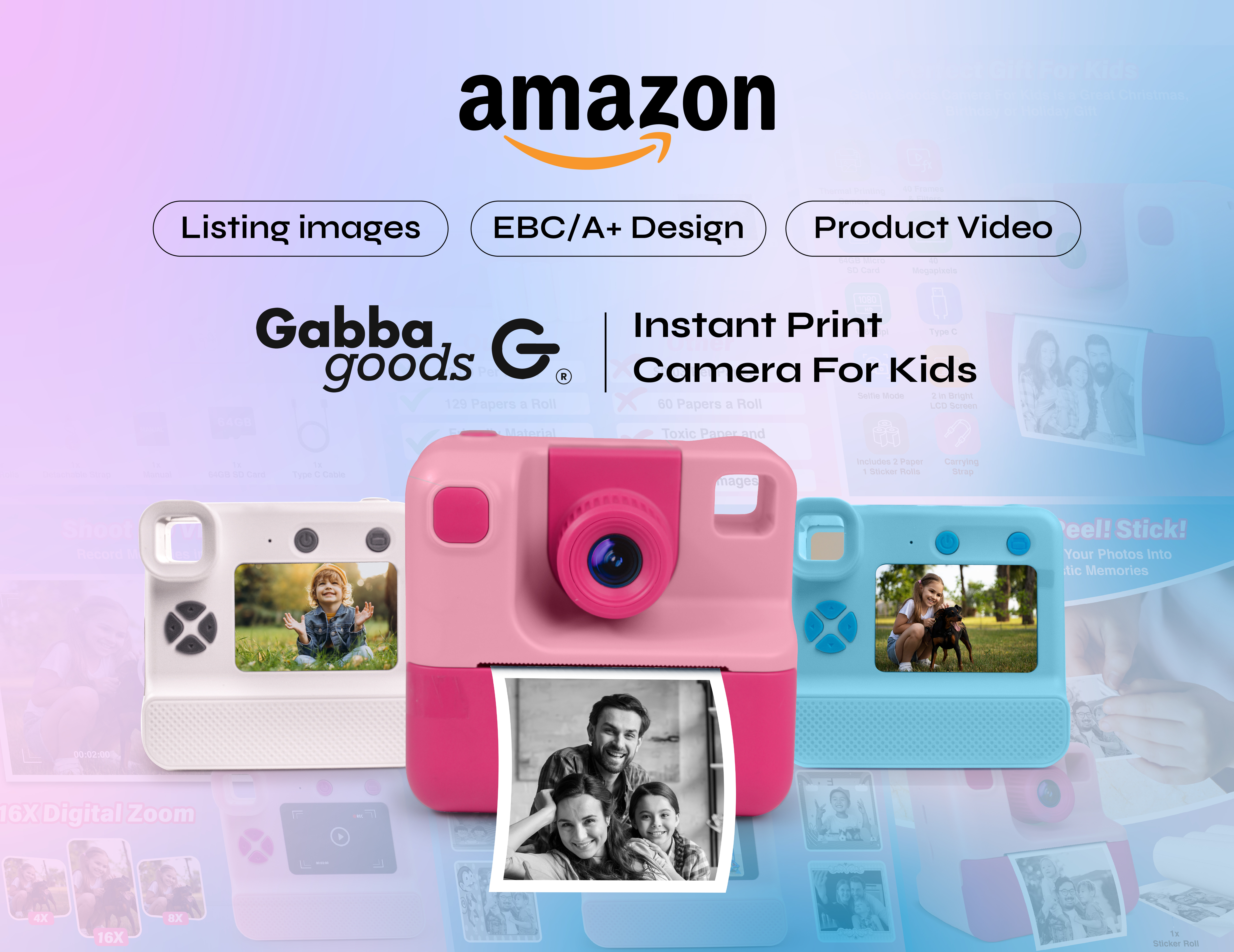 Listing Image, EBC/A+ For Instant Print Camera For Kids a a content a listing amazon amazon a amazon images amazon infographic amazon listing amazon product ebc ebc listing infographic infographic design information design listing design listing images product gallery product images product infographic product listing