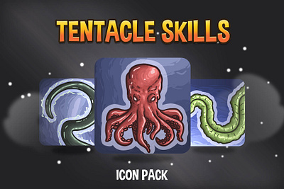 Tentacle RPG Skills Icon Pack 2d art asset assets fantasy game assets gamedev icon icone icons indie indie game mmo mmorpg rpg set skill skills ui vector