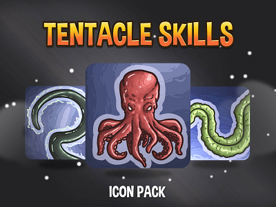 Tentacle RPG Skills Icon Pack 2d art asset assets fantasy game assets gamedev icon icone icons indie indie game mmo mmorpg rpg set skill skills ui vector