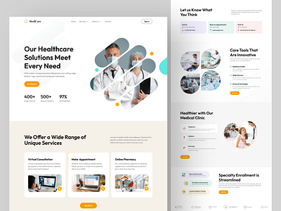 Modern Healthcare Landing Page Design app ui branding graphic design healthcare healthcare ui healthcare web design trend ui ui design uiux ux website design