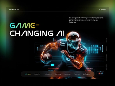 AI Website for Sports Analytics ai ai sports analytics ai website ai website design baseball basketball chart esports figma fluttertop football graph hero section hockey landing page soccer statistics ui web webdesign