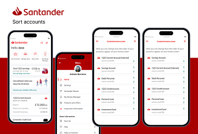 Santander sort accounts projects app design brand concept design prototype santander ui ux