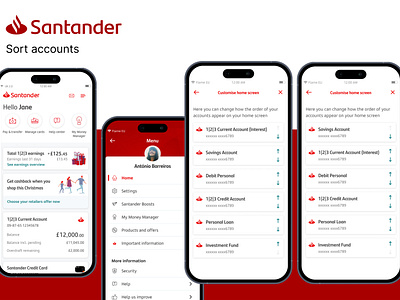 Santander sort accounts projects app design brand concept design prototype santander ui ux