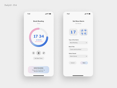 Daily UI - 014: Countdown Timer 014 timer application book timer challange dailyui minimalistic mobile time picker timer timer app ui ui design ux white