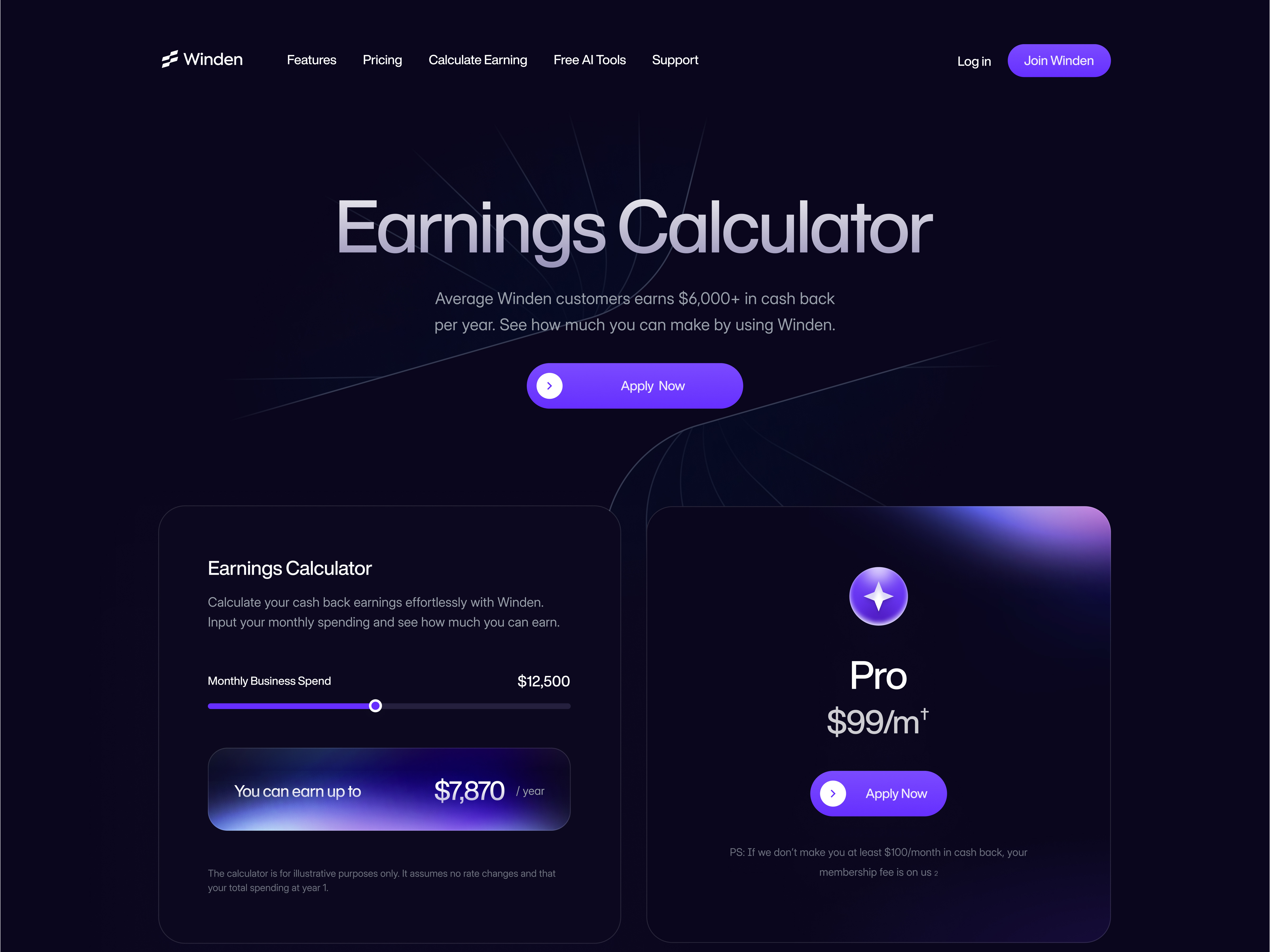 Earnings Calculator calculator dark mode earnings earnings calculator landing page roi roi calculator ui ux