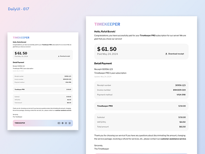 Daily UI - 017: Email Receipt application challenge dailyui email letter email receipt minimalistic payment receipt timer app ui ui design uiux ux