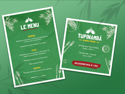 Tupinamba brasil design flyer graphic design green invitation card menu print restaurant tupinamba