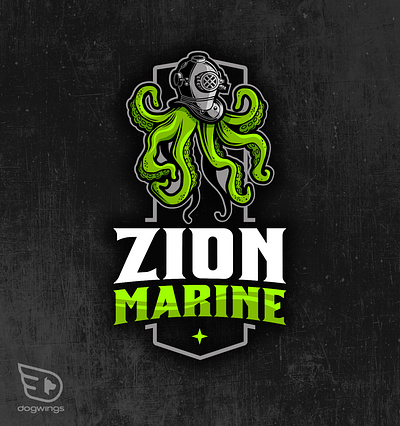 Logo - Dive company branding chipdavid dive dogwings drawing helmet illustration logo octopus vector