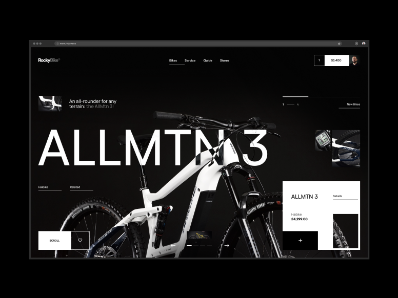 #139 - Concept shot bicycle bike biking black cycle cycling dark design ecommerce hero homepage minimalism product ride shop sport ui ux webdesign website