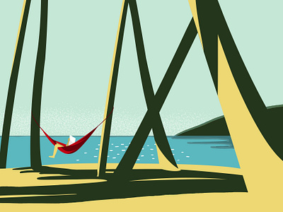 Chilling beach chilling digital illustration hammock palm trees summer