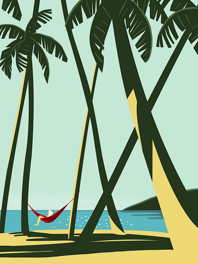 Chilling beach chilling digital illustration hammock palm trees summer