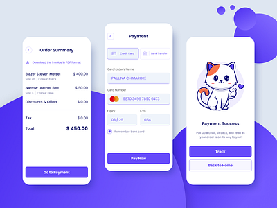 Mobile Payment Page bank buy card cat credit creditcard e commerce invoice pay payment shop shopping track transaction transfer ui