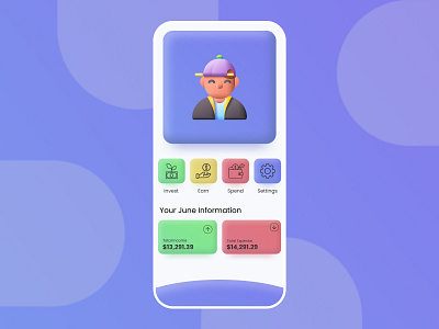 Claymorphism Financial Profile UI 3ddesign app design claymorphism ui colorfului design layout mobileappdesign modernui pastelui roundedui softui ui uiux vibrantcolors