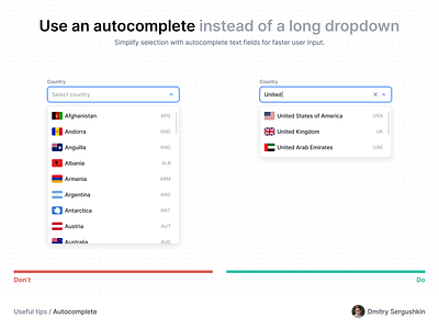 Autocomplete vs long dropdown accessibility anatomy autocomplete autocomplete component component design system design systems dropdown dropdown component dropdown item dropdown list dropdown menu long dropdown menu menu item sorting text input ui element usage useful tips