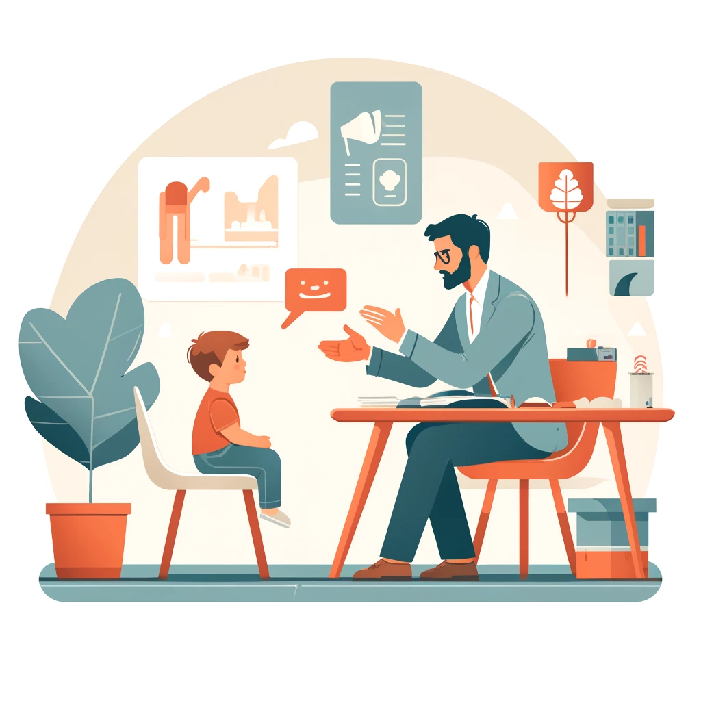 Example of A Illustration for a one-on-one with a child on speech therapy.