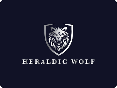 Heraldic Wolf Logo For Sale agency animal animals branding company graphic design head heraldic wolf hunter logo for sale modern serious strength strong ui ux wild wolf wolf head wolfves logo