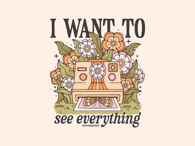 I Want To See Everything adventure apparel graphic botanical brand assets brand identity butterflies camera design earth design explore flowers frame lens nature illustration photography picture polaroid see everything vintage design wilderness