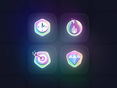 Shiny badges explorations 🌈 app badge badges design game gamification graphic design holographic icon level mobile shiny sticker