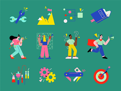 Characters & Icons I Client: Spotify 2d desifn bold colors book business character character design characters flat design flat style fun icons illustration illustration 2d minimal art science shapes vector art