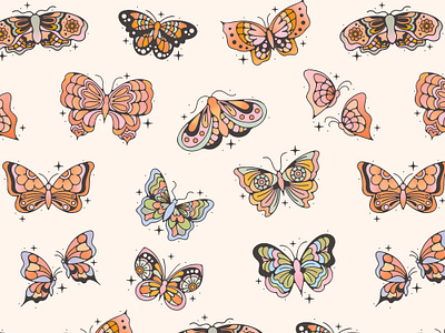 Butterfly Signs adventure apparel graphic astrology botanical brand assets brand identity bugs butterflies butterfly design earth design flowers insects pattern design repeat pattern signs spring summer vintage illustration zodiac
