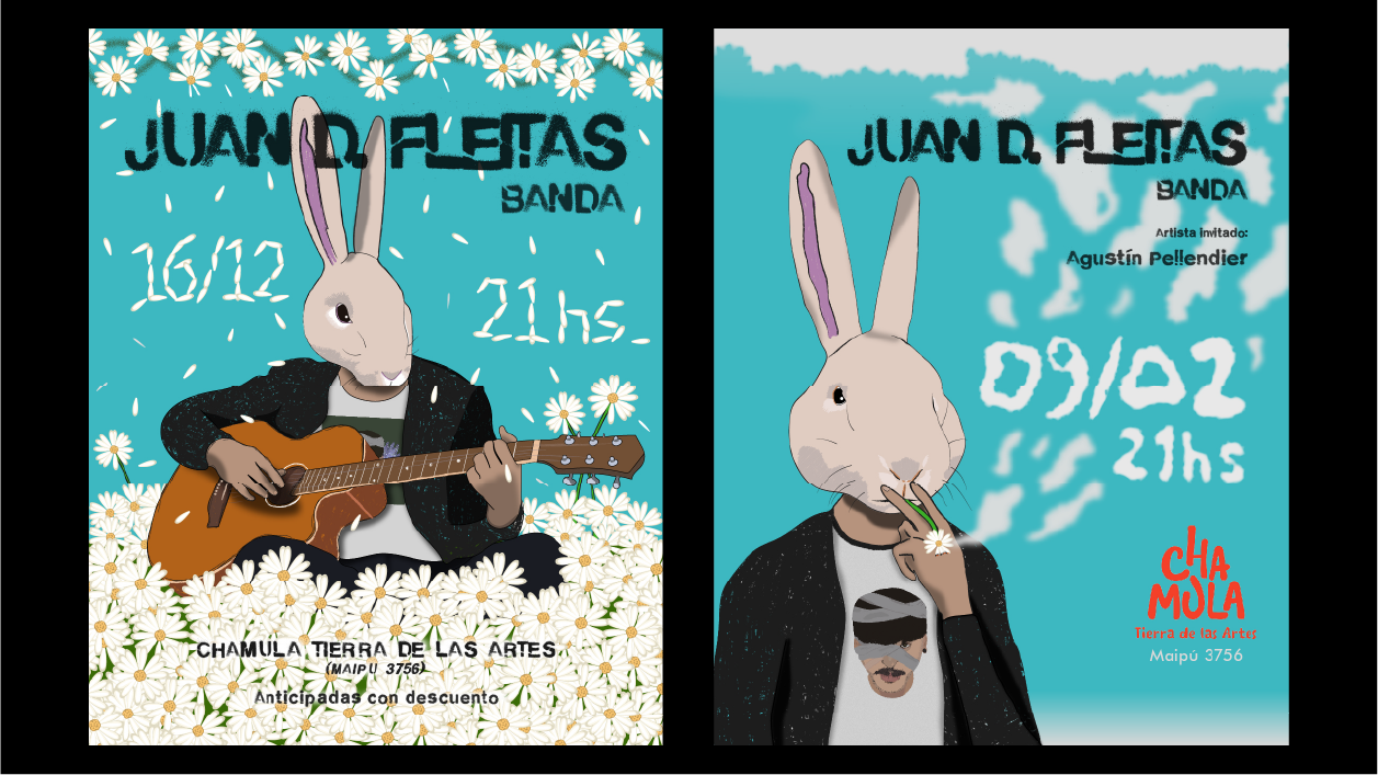 Gig flyers concert daisy flower design diseño grafico flyer gig graphic design guitar illustrated illustration merch merchandise merchandising music poster rabbit rock show