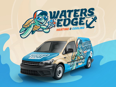 WATERS EDGE HEATING AND COOLING branding character graphic design home service hvac logo mascot plumbing vehicle wrap