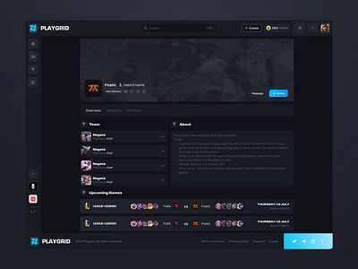 Playgrid Team page anime apex legends competitive crypto dark design esports games league of legends mobile nft team page tournaments ui ux website