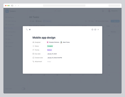 Task create popup dashboard design landing page pop up saas ui ux web app