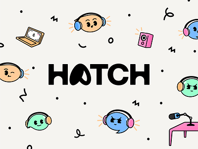 Hatch Branding agency audio brand branding color palette creative exploration figma hatch illustration logo logotype mark mascot playful podcast subscription typography
