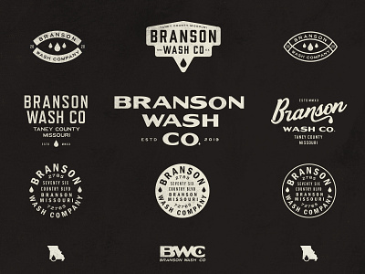 BRANSON WASH CO arkansas black brand branding car wash design logo motorcycle texture typography vintage white