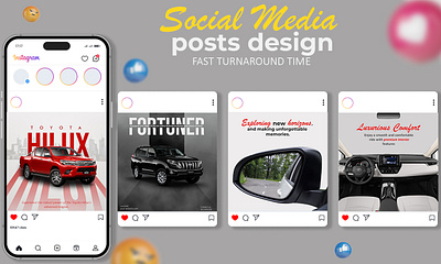 Social media posts design for car brand advertising brand car post digital marketing graphic design photo edits photoshop posts design product ads social media social media post toyota vehicles