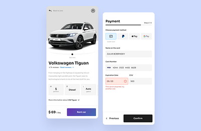 UX Writing Challenge – Day 9 app auto banking card car app card expired checkout credit card daily ux writing dailyui dailyux error error message mobile payment payment details rent car rental app ui uiux volkswagen