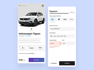 UX Writing Challenge – Day 9 app auto banking card car app card expired checkout credit card daily ux writing dailyui dailyux error error message mobile payment payment details rent car rental app ui uiux volkswagen
