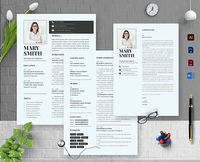 Black and White Resume and Cover Letter Layout Design Template a4 branding design design template editable graphic design professional