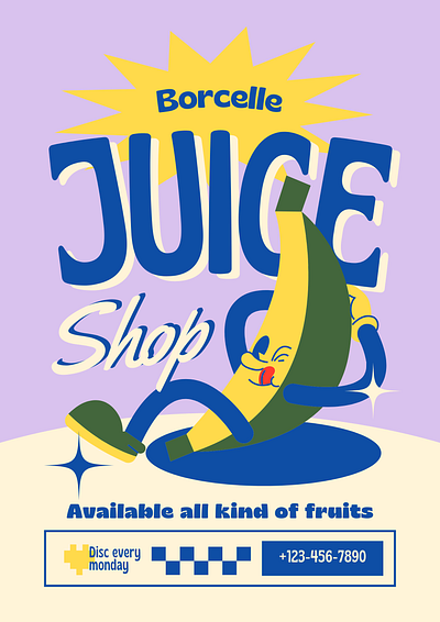 Blue Cartoon Juice Shop Flyer 3d animation branding design flyer graphic design illustration logo motion graphics ui vector