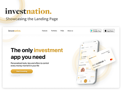 Invest in Good Design: Investnation Landing Page 3d brown gradient landing page logo minimal mobile app sleek typography website white yellow