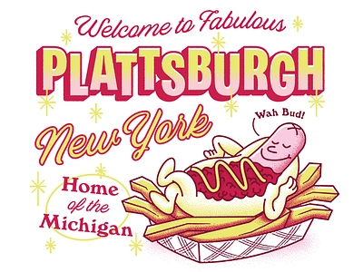 Plattsburgh Michigan Shirt Design 2023 doodle french fries fun graphic design hot dog illustration michigan new york plattsburgh