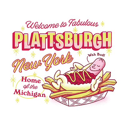 Plattsburgh Michigan Shirt Design 2023 doodle french fries fun graphic design hot dog illustration michigan new york plattsburgh
