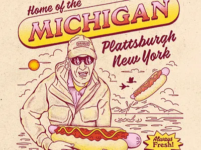 Plattsburgh Michigan Shirt Design 2024 design doodle fishing fun graphic design hot dog illustration lake champlain michigan new york plattsburgh