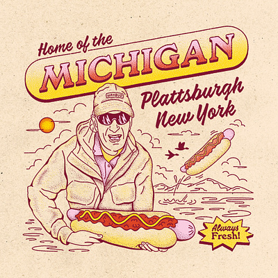Plattsburgh Michigan Shirt Design 2024 design doodle fishing fun graphic design hot dog illustration lake champlain michigan new york plattsburgh