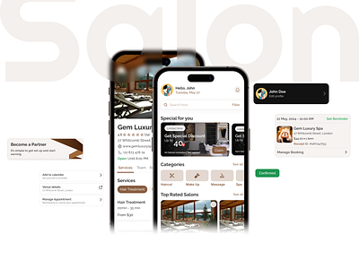 Salon App adventure app appointment booking branding design graphic design home homepage illustration logo motion graphics page salon ui uxdesign vector